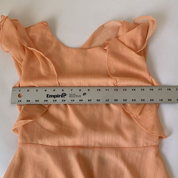 Halston Dress Women 2 Pink Peach Gold Shimmer Flutter Flowy Preppy Wedding $179 - Picture 7 of 10